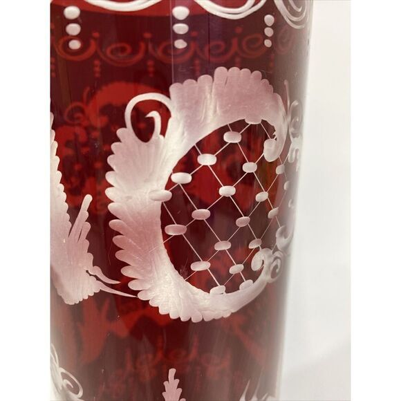 Egermann Ruby Red Cut To Clear Glass Vase Czech Bohemian Castle 40’s 10” X 4” - Picture 7 of 13
